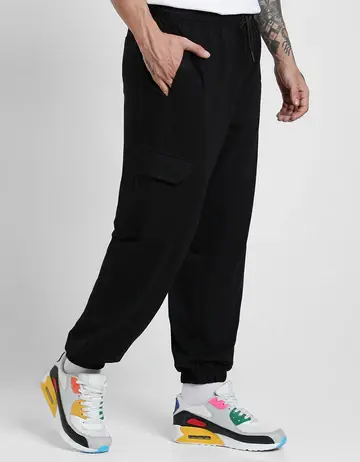 Solid Baggy Fit Cargo Joggers